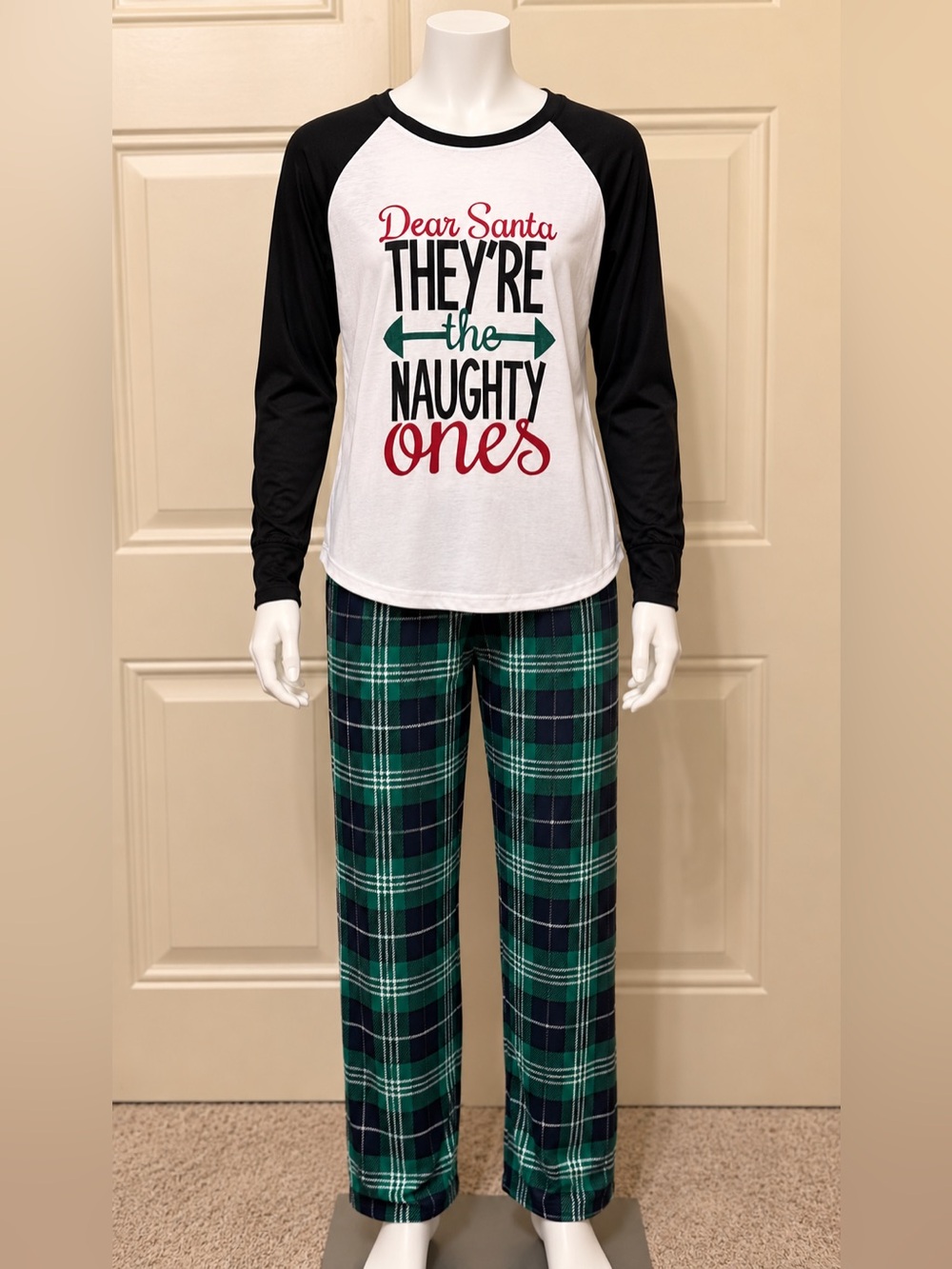 PatPat Black & Green Christmas Plaid Pajama Set Size XL